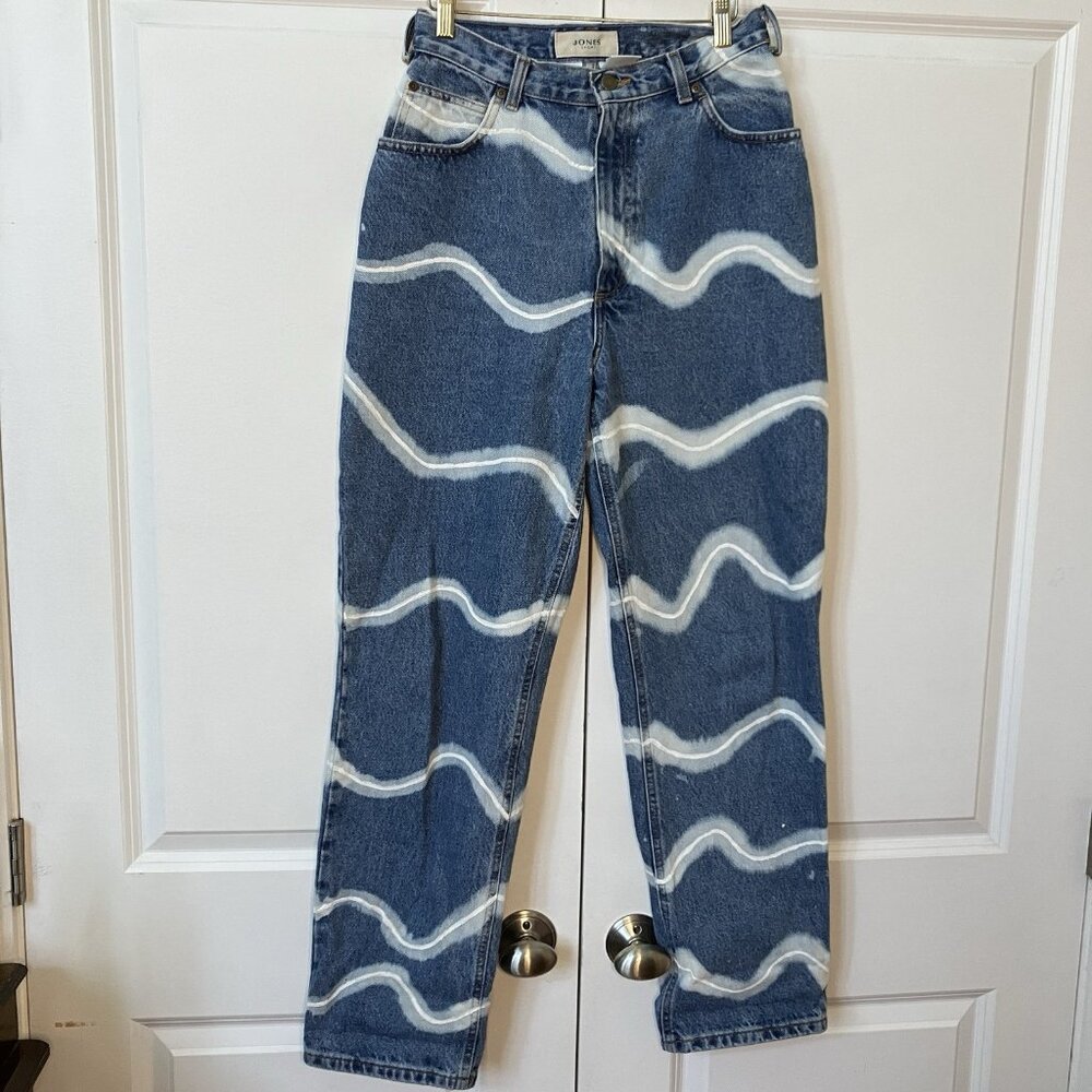 Vintage‎ Jones Sport Jeans Womens Upcycled Wavy Bleach Dyed Stripe Handmade 90s